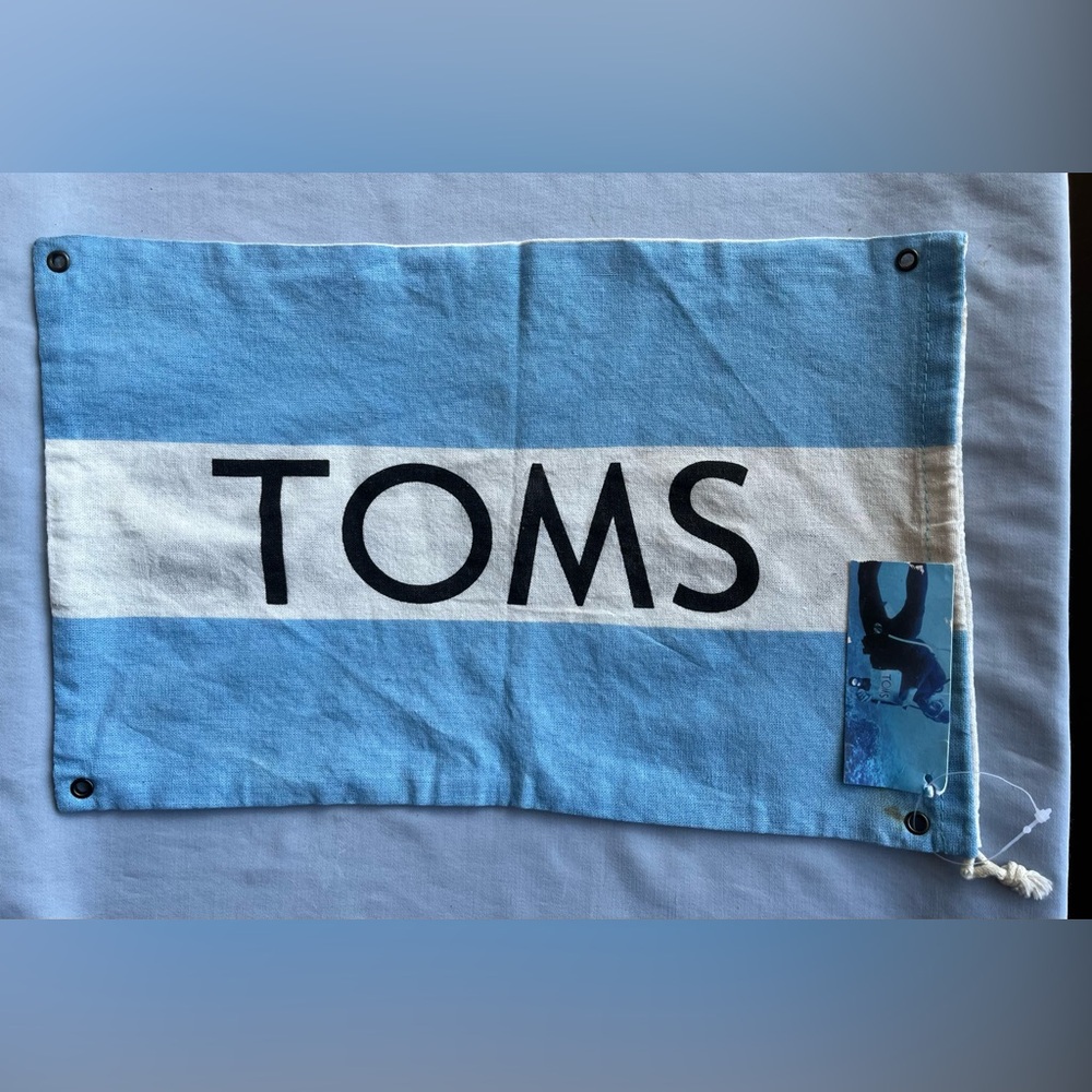 TOMS Light Blue and White Logo Shoe Travel Dust Bag with Black Lettering New